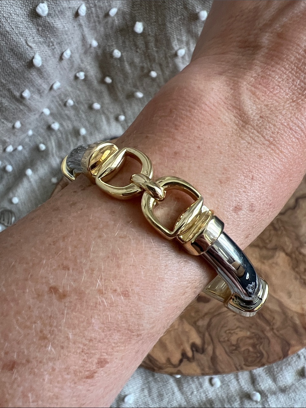 Two-Tone Gold and Silver Link Bracelet with hinged opening